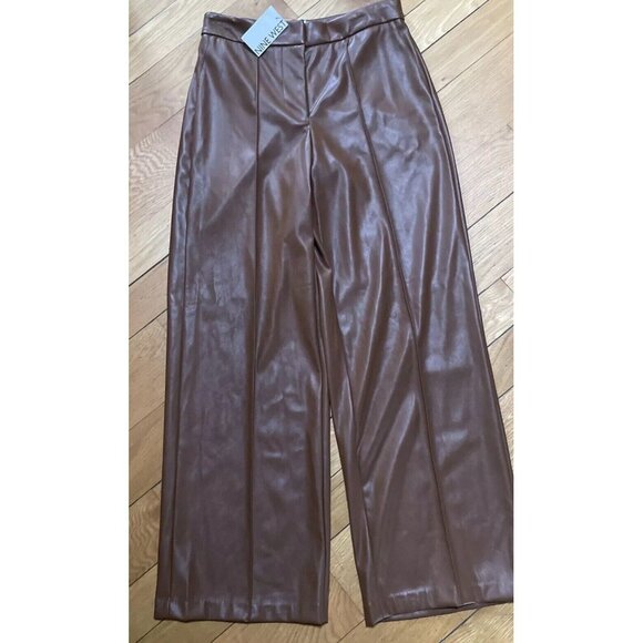 Women's 6‎ Nine West Faux Leather Trouser Brown Retro Wide Leg Pleated Pant NWT - Picture 4 of 7